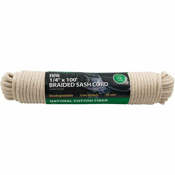 All-Source 1/4 In. x 100 Ft. White Solid Braided Cotton Sash Cord 218856